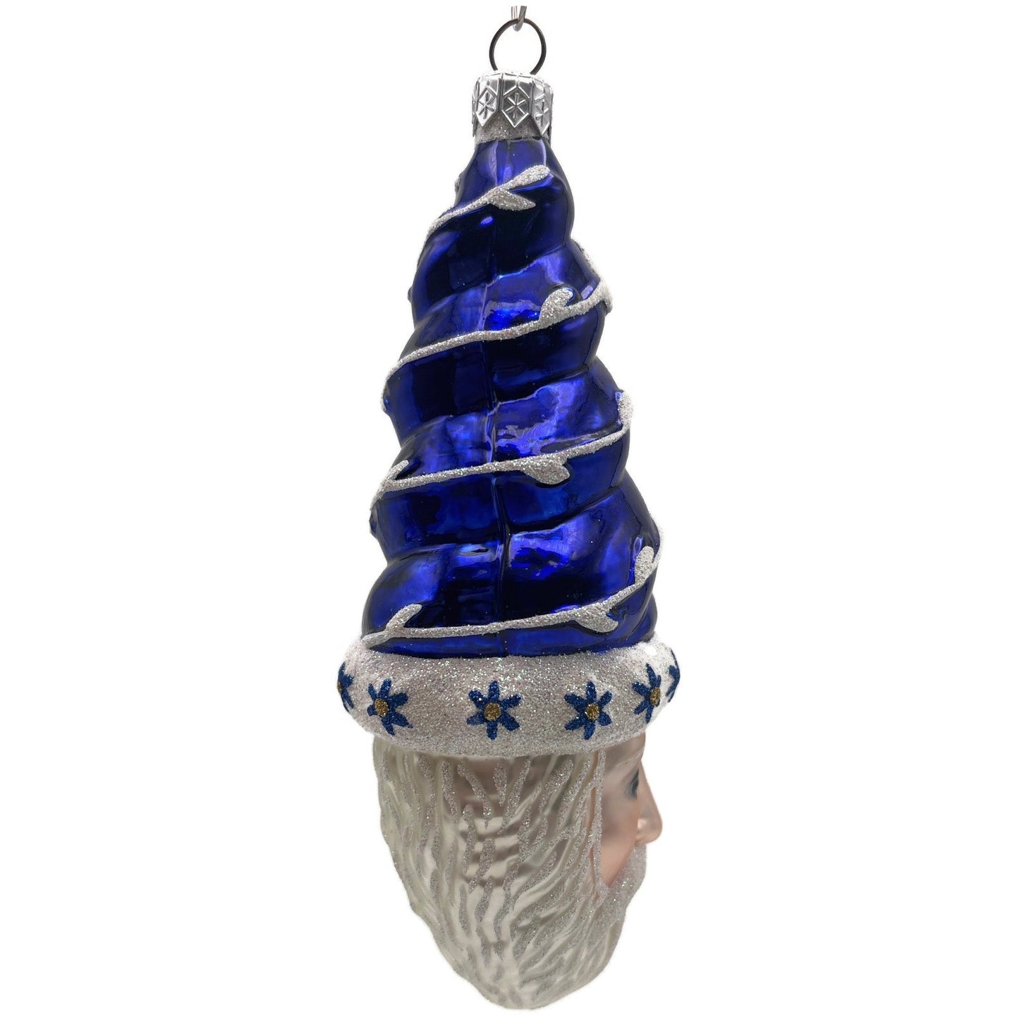 Patricia Breen Goslar Santa Head Cobalt Blue Flowers Christmas Tree Ornament