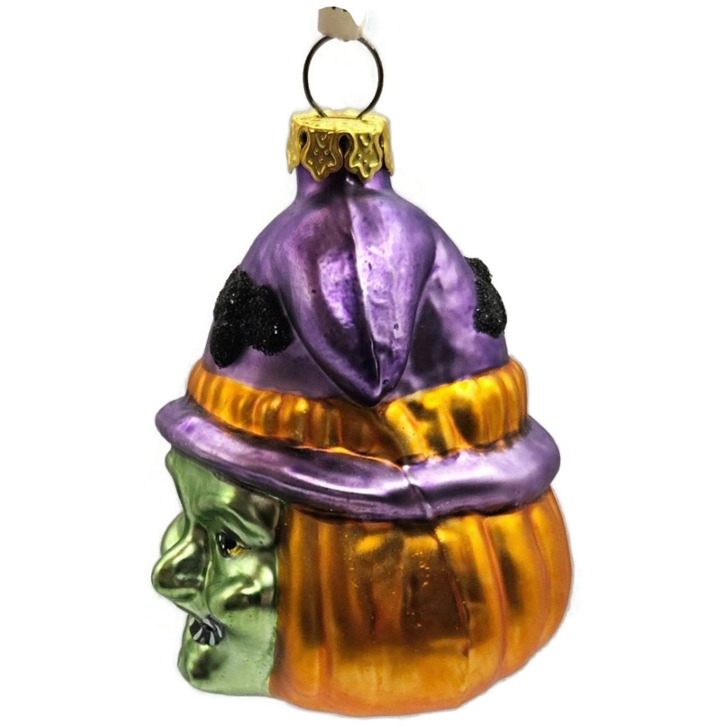 Green Witch Face Purple Hat Bat Blown Glass Halloween Ornament Department 56