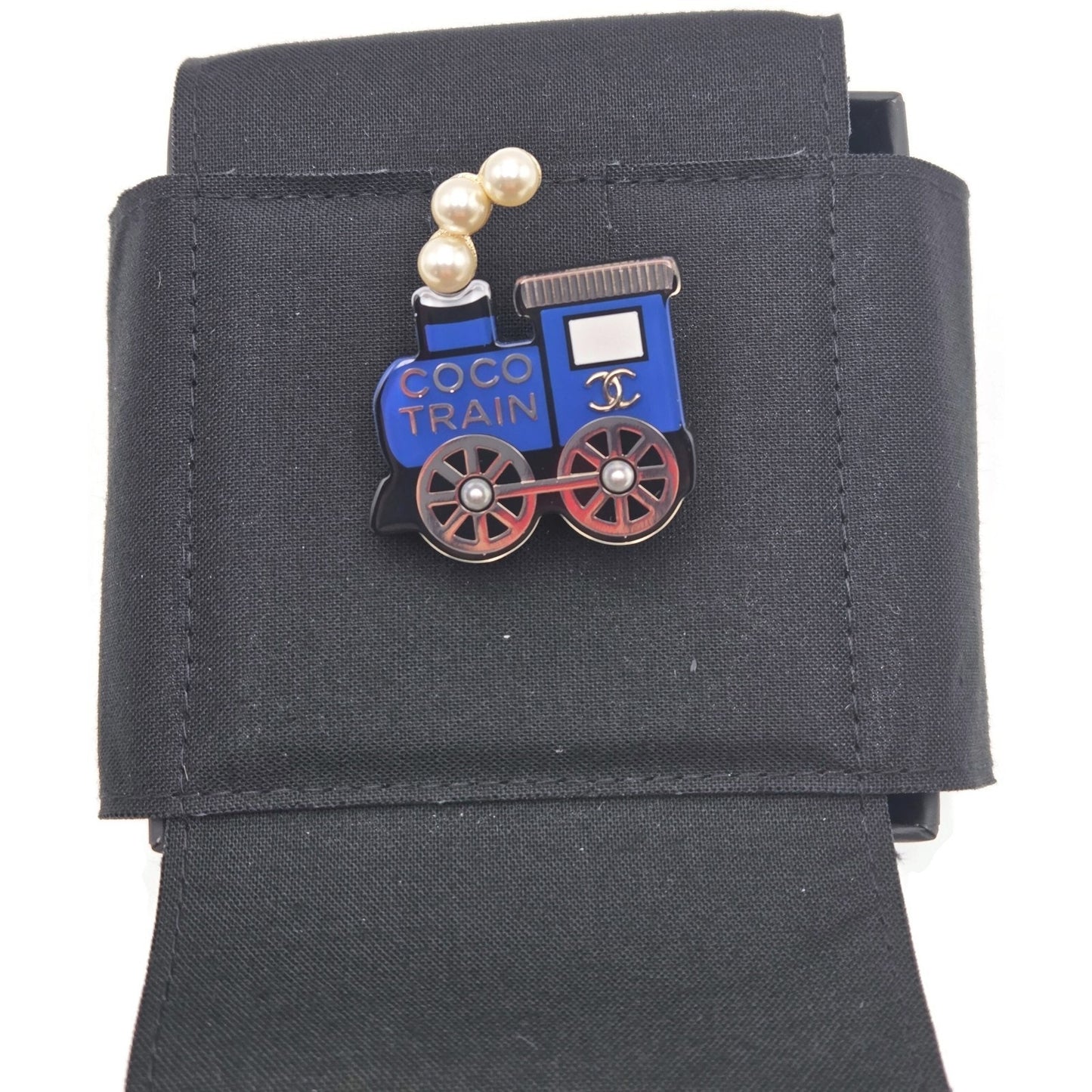 Coco Chanel Train Brooch 20C AB3237 Blue Black Gold Pearl CC Logo Rare