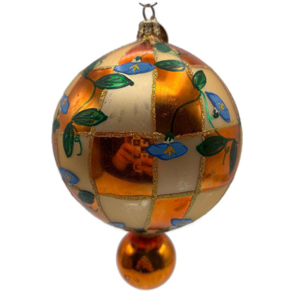 Christopher Radko Heavenly Blue Morning Glory Orange Glass Christmas Ornament