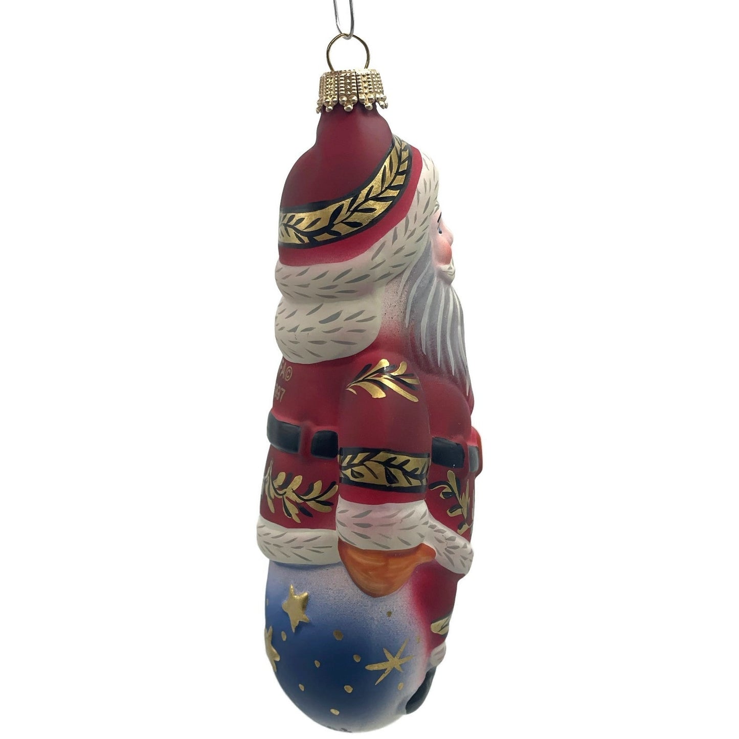 Vaillancourt Santa with Bell Red Coat Folk Art Chalk Christmas Tree Ornament