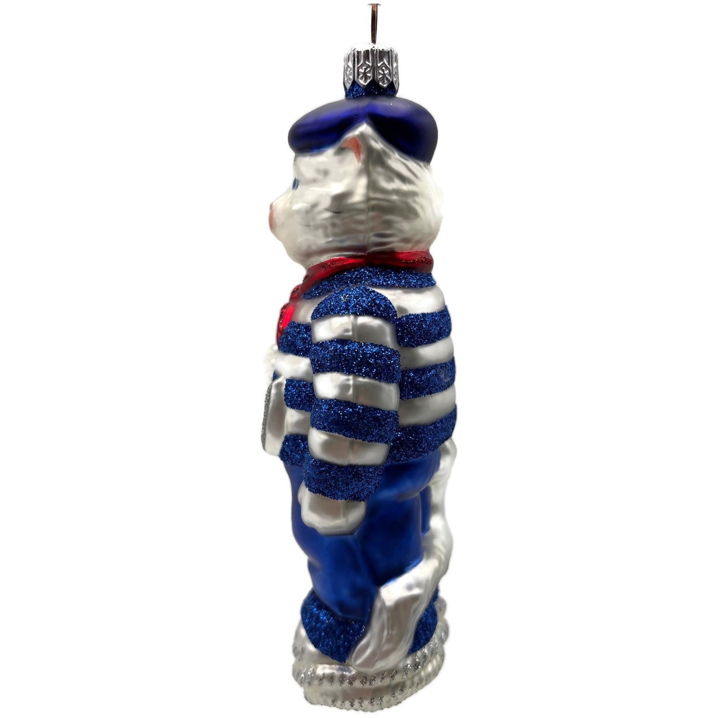 Patricia Breen Marseilles Cat Blue Silver Anchor Striped Christmas Tree Ornament