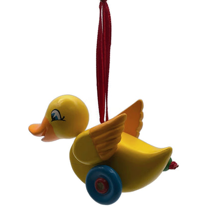 Hallmark Waddles 2001 Duck Pull Toy Wooden Yellow Keepsake Christmas Ornaments