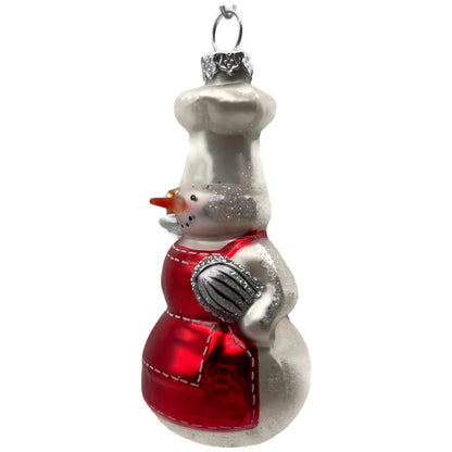 Snowman Chef Red Apron Silver Holiday Christmas Tree Ornament Williams Sonoma