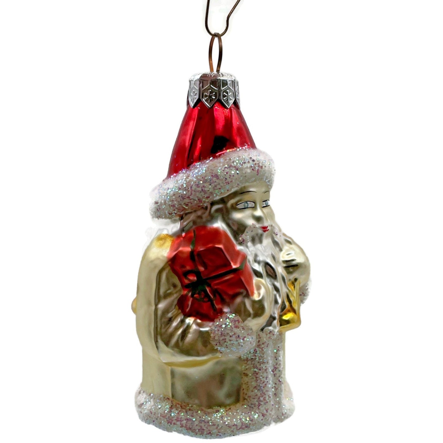 Christopher Radko Santa Claus In Yellow Gift Bag Christmas Tree Ornament 92-065