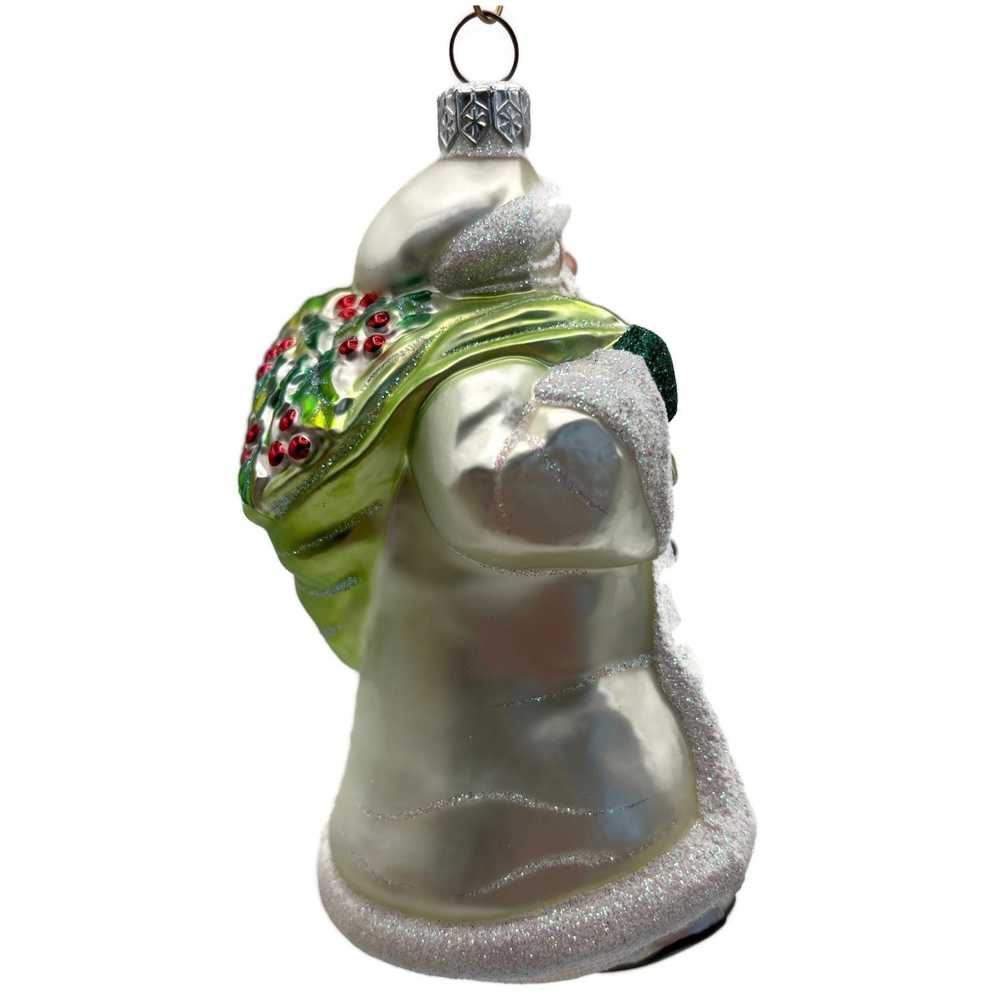 Patricia Breen Santa For Anthony Pearl White Green Holly Christmas Tree Ornament