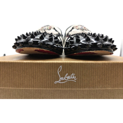 Christian Louboutin Intern Flat Patent Studded Loafers Black White Stripe Sz 40