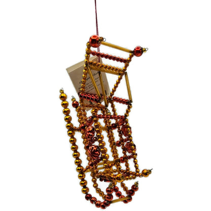Christopher Radko Ruby Sleigh Red Gold Beaded Christmas Ornament 98-231-0 Czech