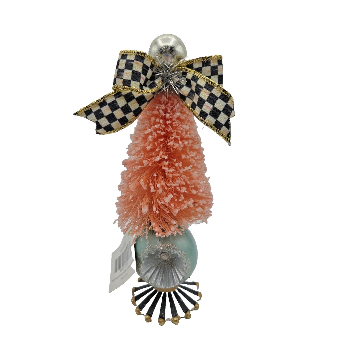 Mackenzie Childs Home Sweet Snow Bottle Brush Tree Pink Courtly Check Black Bow