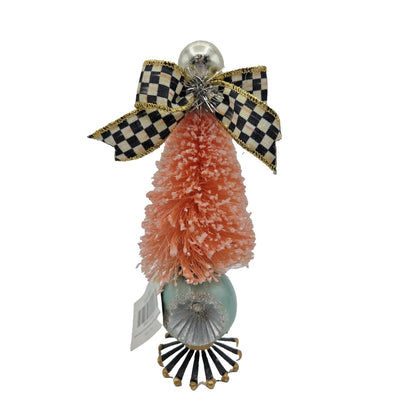 Mackenzie Childs Home Sweet Snow Bottle Brush Tree Pink Courtly Check Black Bow