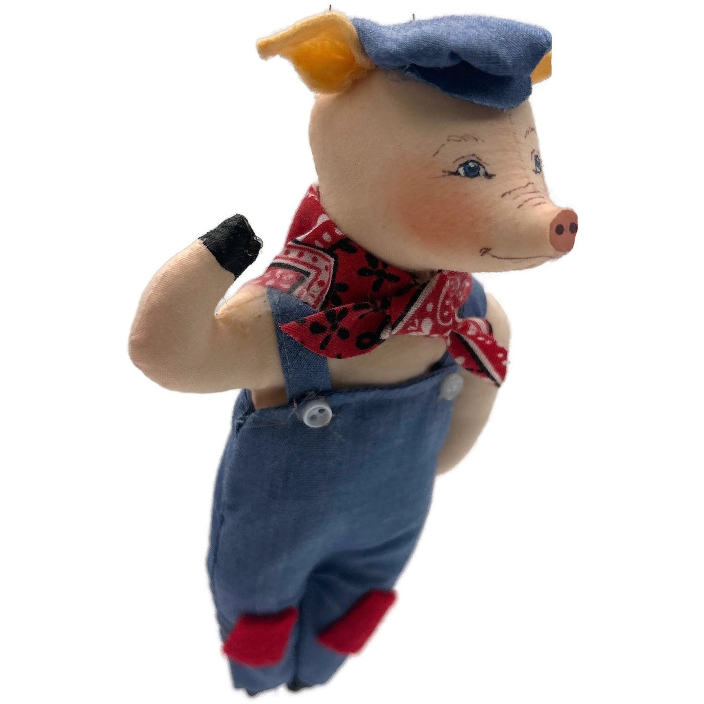 Gladys Boalt Brick Pig The 3 Little Pigs Fabric Blue Christmas Ornament Signed