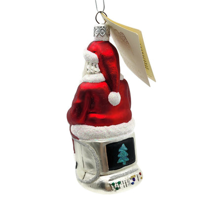 Patricia Breen Cyberspace Santa Sitting Red Silver Mouse Christmas Ornament 9711