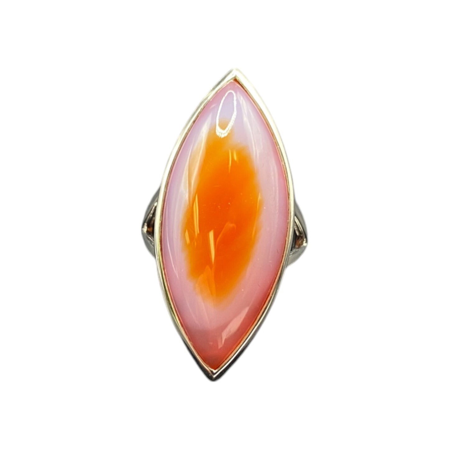 925 Sterling Silver Ring Agate Pink Orange Semi Precious Stone Marquise Size 9