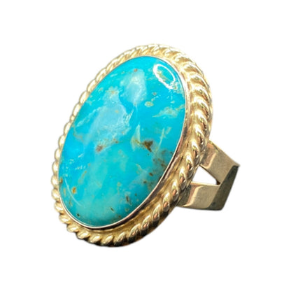 925 Sterling Silver Turquoise Gemstone Oval Cabochon Boho Cocktail Ring Size 8