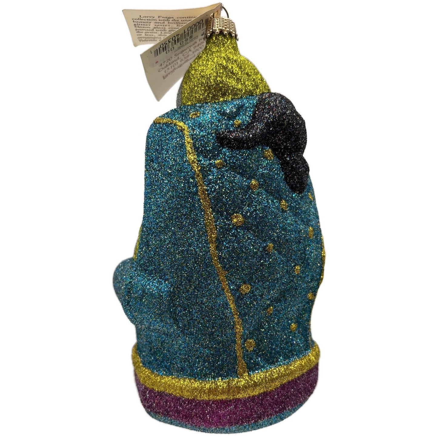 Larry Fraga Settling In Yellow Santa Claus Black Bear Glitter Christmas Ornament