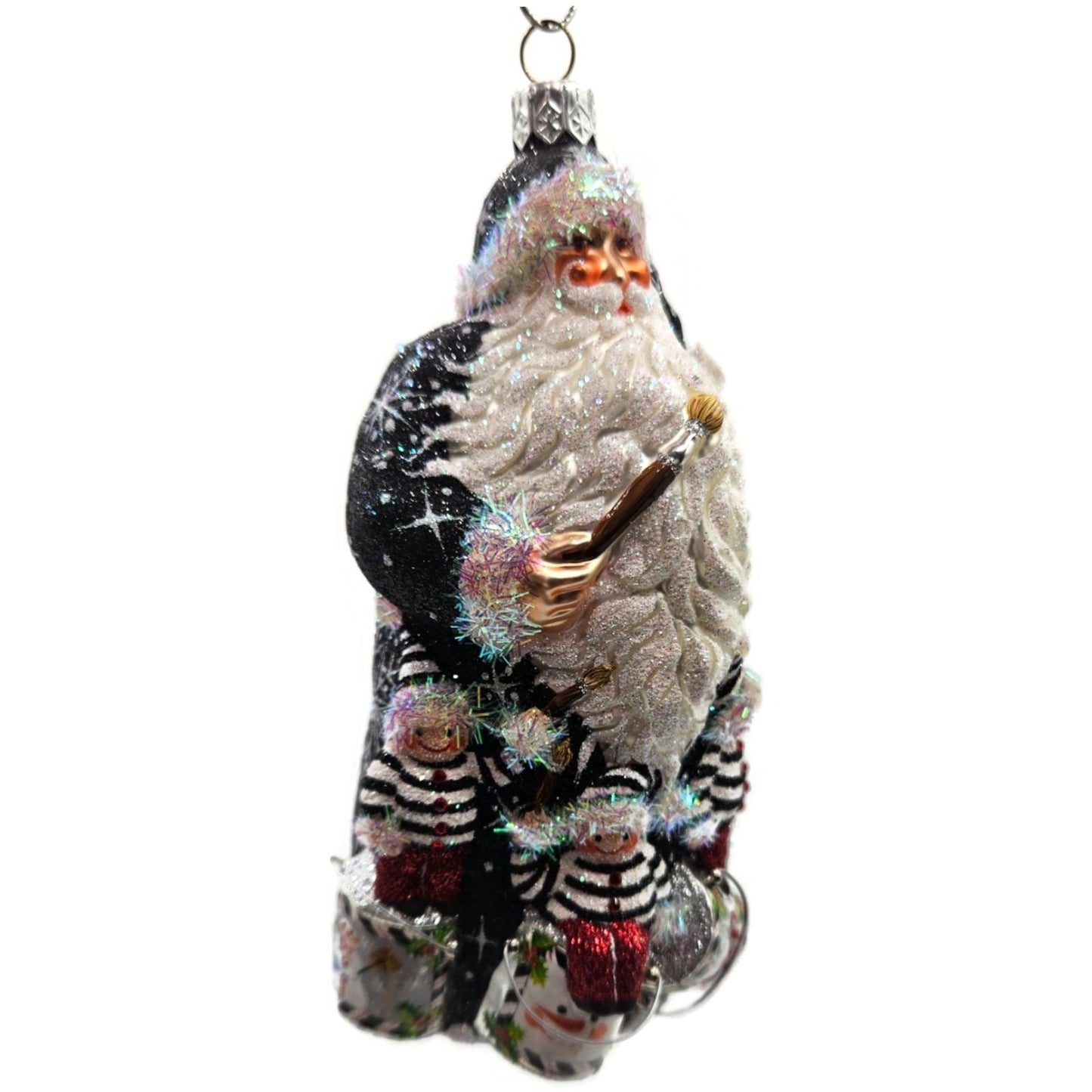Patricia Breen Painterly Santa Snowmen Black Striped Christmas Decor Ornament