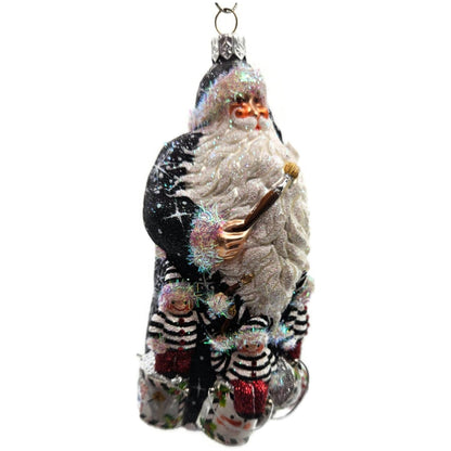 Patricia Breen Painterly Santa Snowmen Black Striped Christmas Decor Ornament
