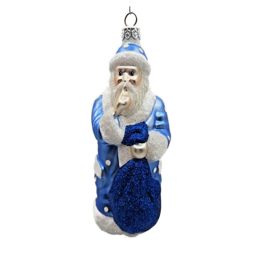 Ornament Patricia Breen Shhhh Santa Claus Blue Pearl Dots Christmas Holiday Tree