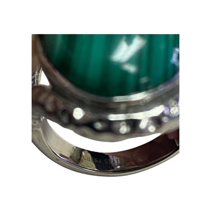 Malachite Ring Green Gemstone Oval Cabochon Hammered Stainless Steel GSJ Size 8