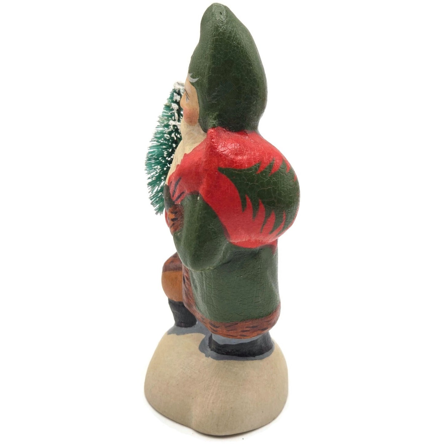 Vaillancourt Small Green Father Christmas Trudging Thru Snow Christmas Figurine