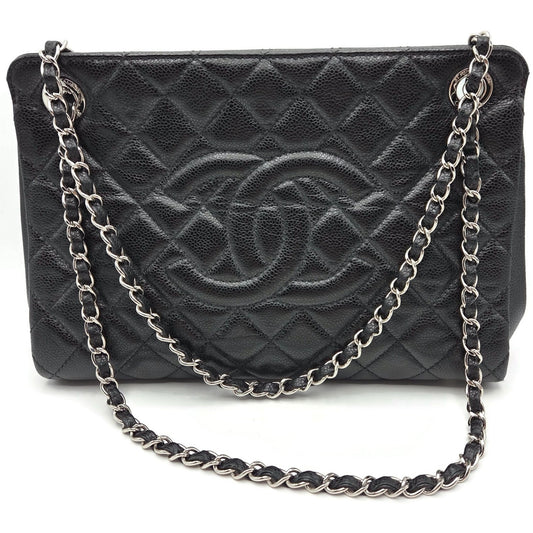 Chanel Grand Shopping Tote Handbag Black Caviar Leather Silver Hardware 13C GST