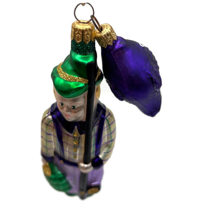 Patricia Breen Fisherboy And Fish Purple Fish Gold Stripe on Hat Summer Ornament