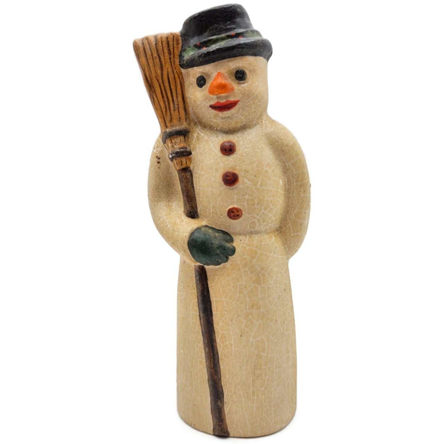 Vaillancourt American Snowman Broom Black Hat Chalkware Christmas Figurine 3551