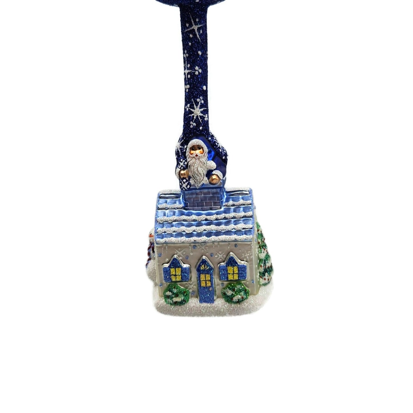 Patricia Breen He's Here Blue Santa Snowflake Reindeer Christmas Ornament 2416