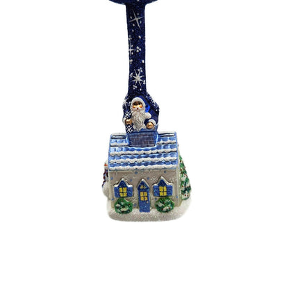 Patricia Breen He's Here Blue Santa Snowflake Reindeer Christmas Ornament 2416