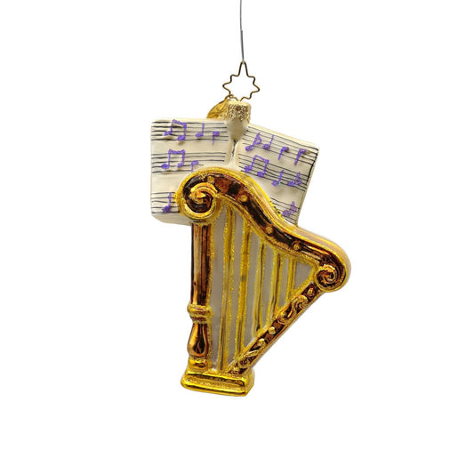 Christopher Radko Sounding Joy Harp Blown Glass Christmas Holiday Tree Ornament