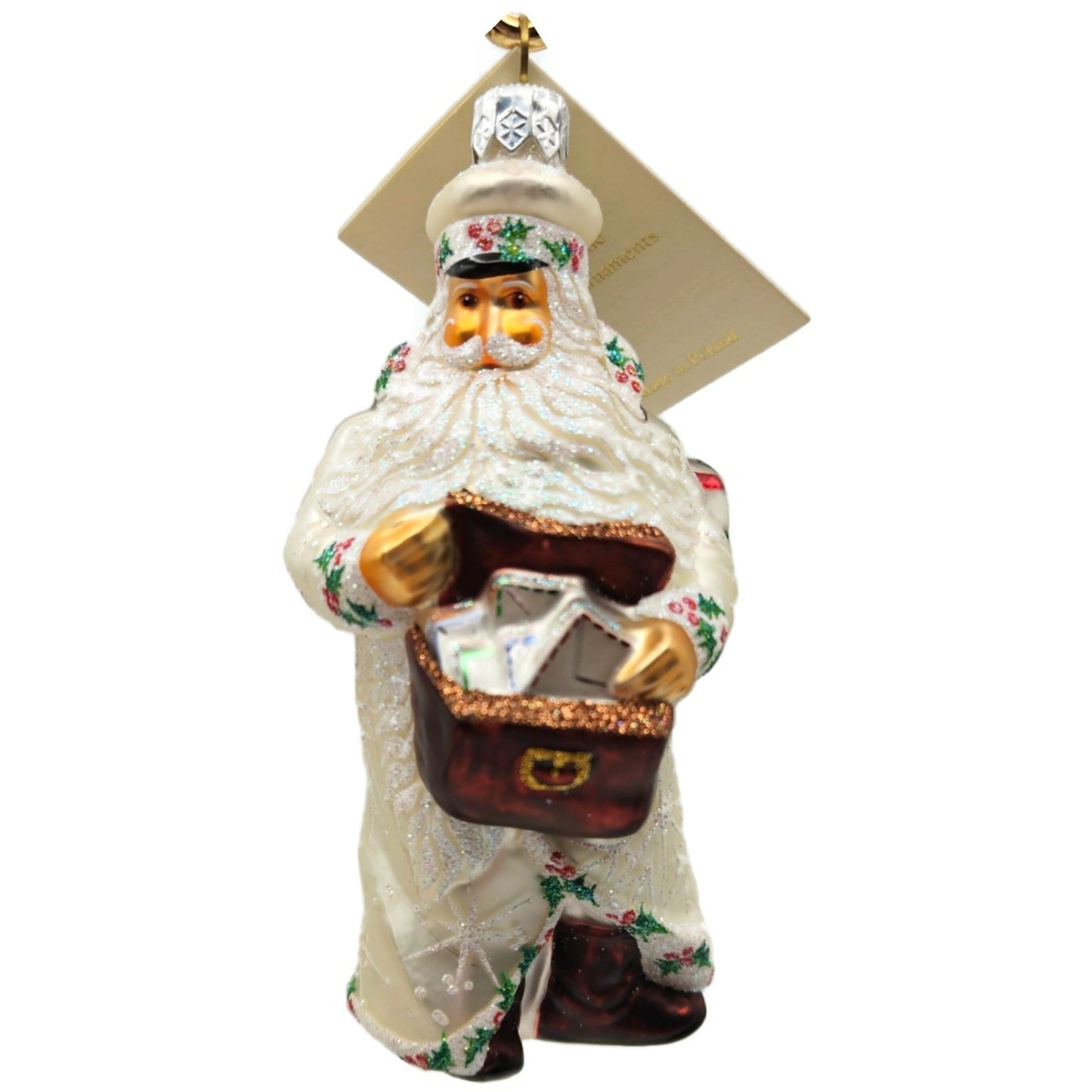 Patricia Breen Postal Santa Holly White Snowflakes Mail Christmas Tree Ornament