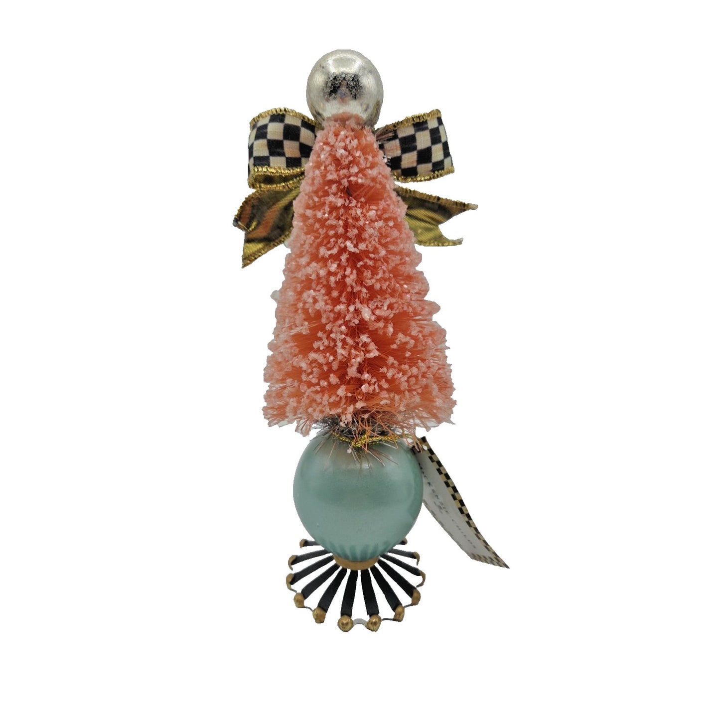 Mackenzie Childs Home Sweet Snow Bottle Brush Tree Pink Courtly Check Black Bow