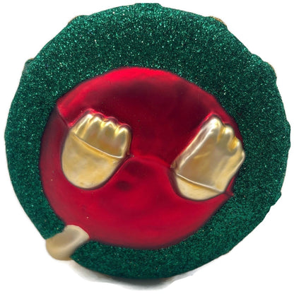 Patricia Breen Santas Helper Dog Red Dotted Gold Glass Christmas Ornament 9886