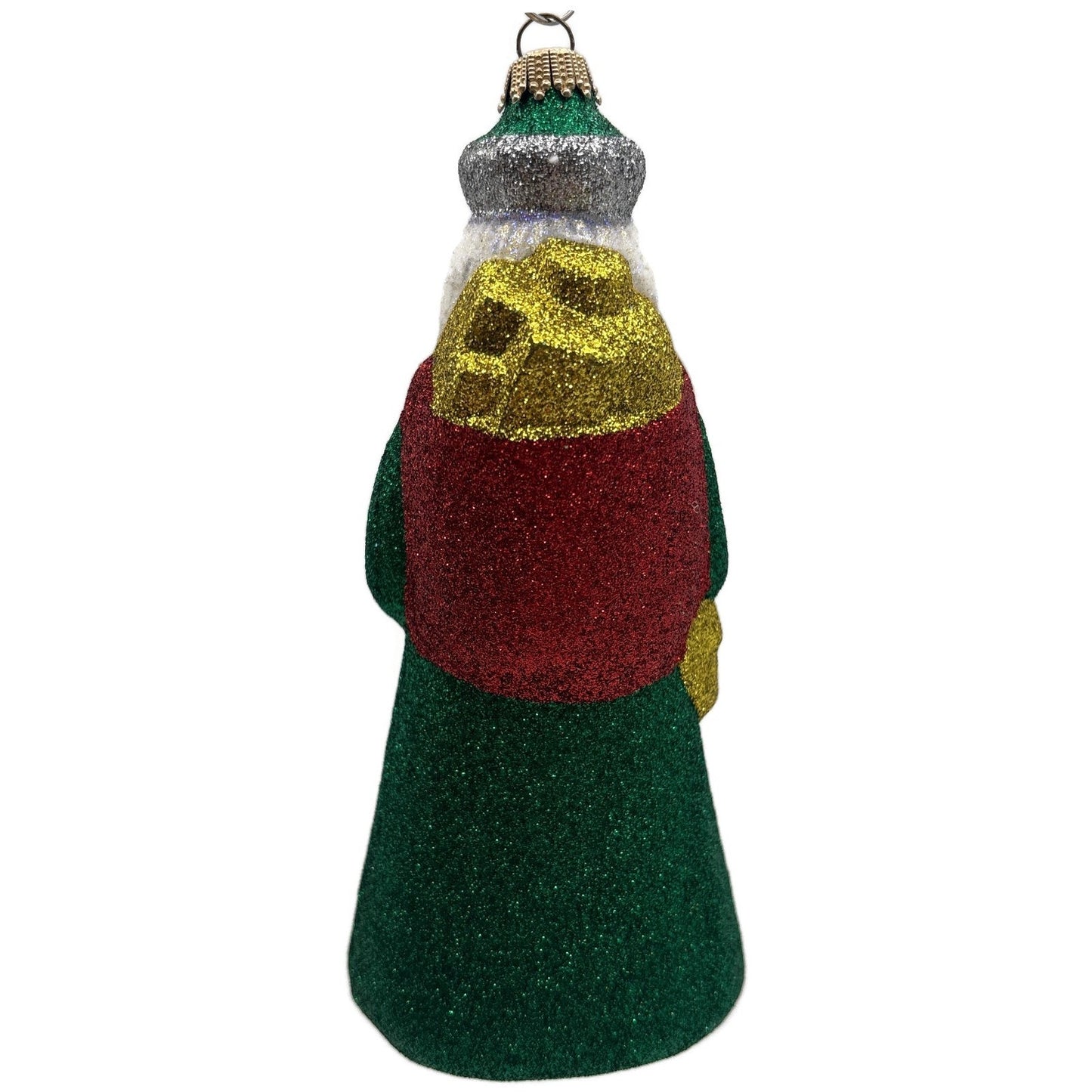 Larry Fraga Mr. Fabulous Glitter Series Green Gold Santa Christmas Ornament