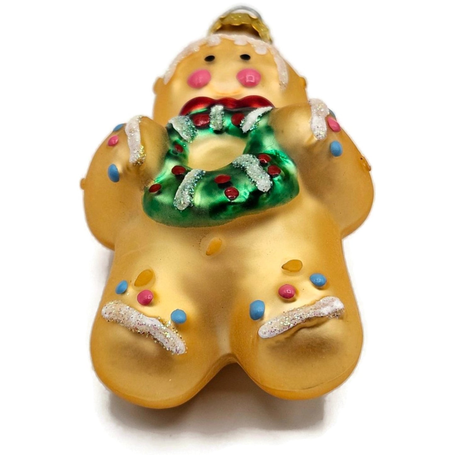 Gingerbread Man Holding Holly Wreath Old World Christmas Tree Ornament