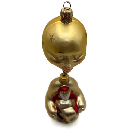 Patricia Breen Checking His List Gold Red Matte Moon Stars Christmas Ornament
