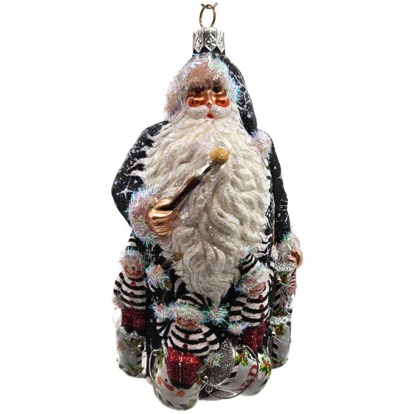 Patricia Breen Painterly Santa Snowmen Black Striped Christmas Decor Ornament