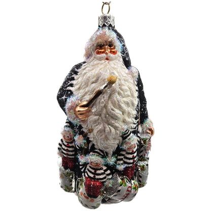 Patricia Breen Painterly Santa Snowmen Black Striped Christmas Decor Ornament