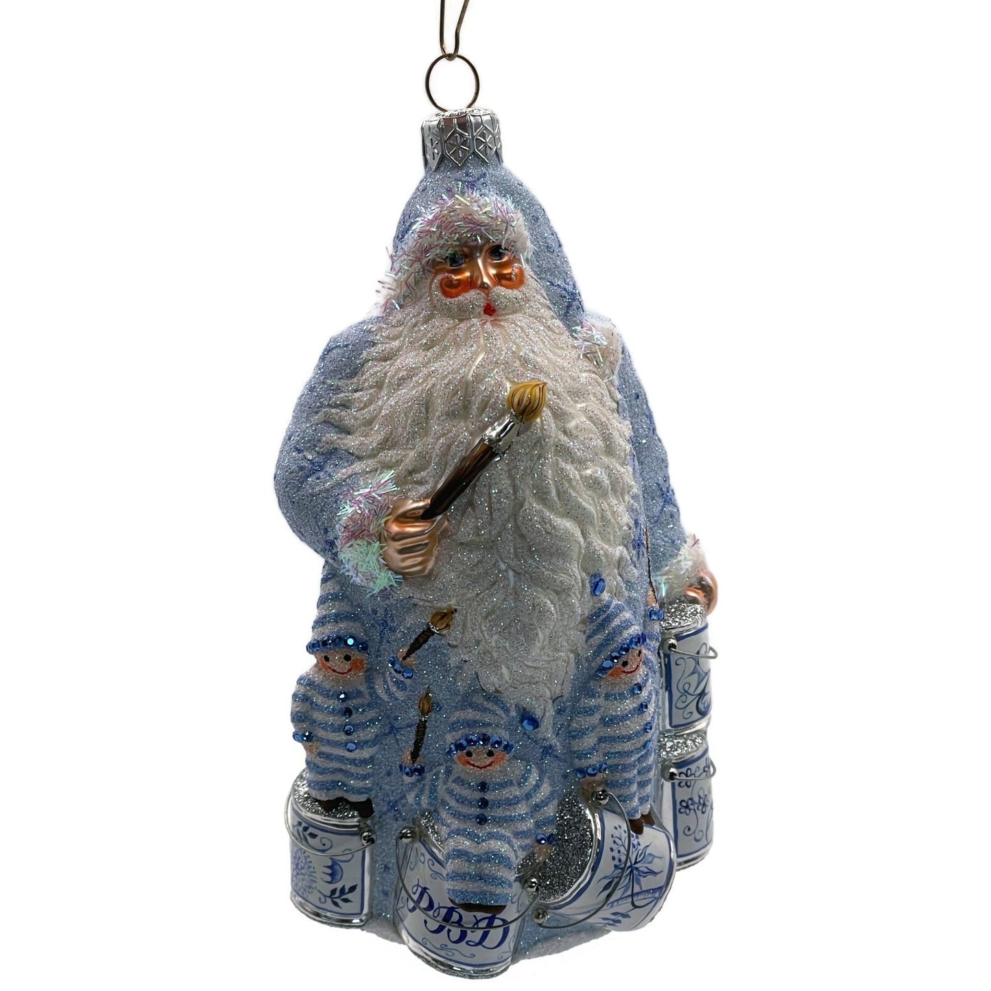 Patricia Breen Ornament Painterly Santa Chinoiserie Blue Striped Christmas Tree