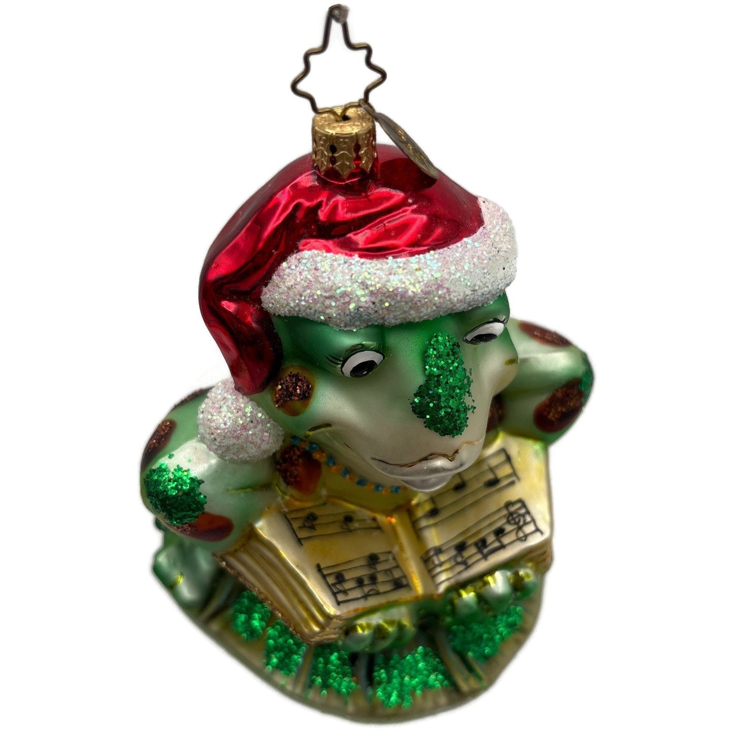 Christopher Radko Ribbit Reader Green Frog Christmas Tree Ornament 1013112