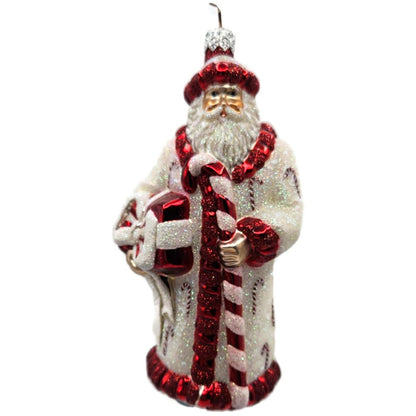 Patricia Breen Candy Cane Claus White Red Glittered Red Trim Christmas Ornament