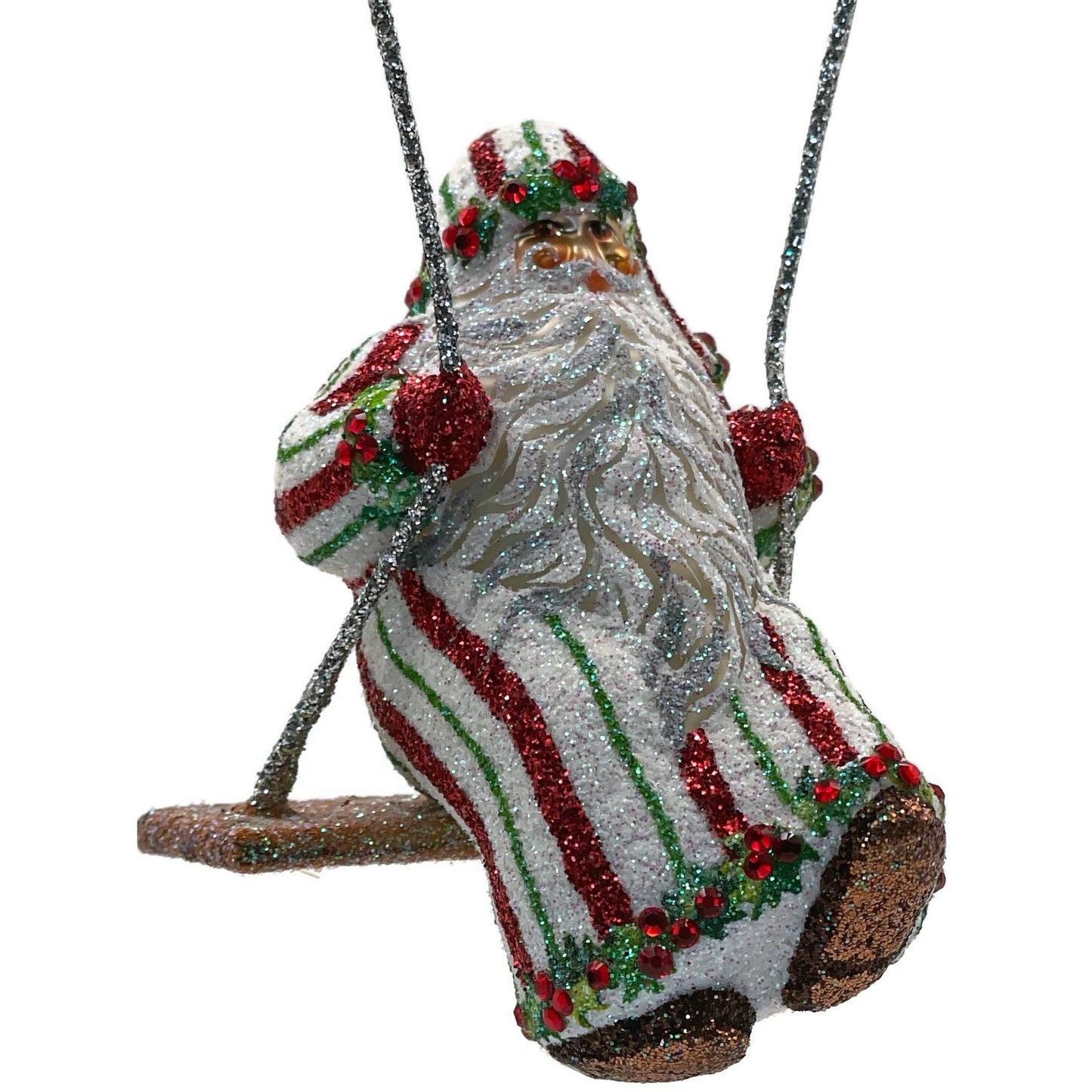 Patricia Breen Ornament Swing Time Holly Santa Claus Stripe Christmas Tree Decor