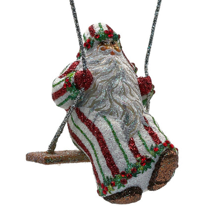 Patricia Breen Ornament Swing Time Holly Santa Claus Stripe Christmas Tree Decor