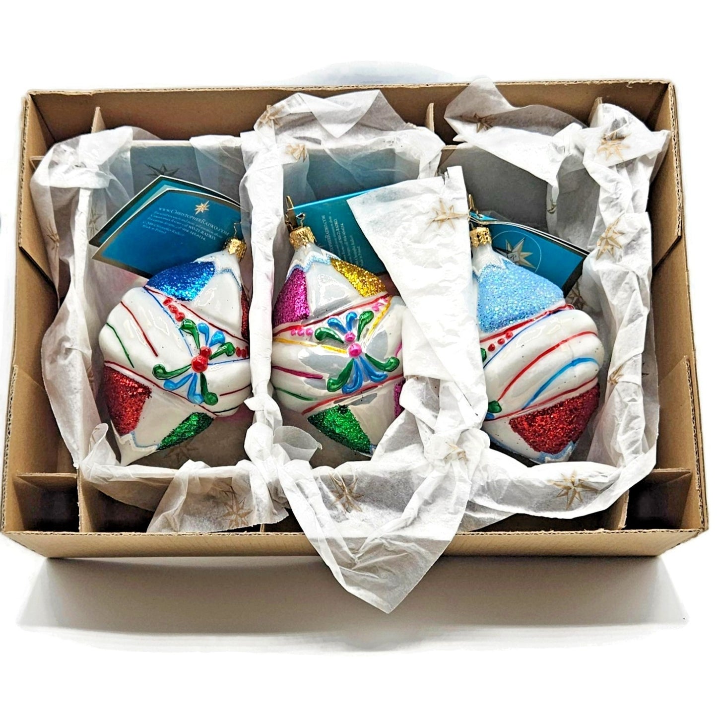 Fantasia Ice Delites Christopher Radko 3 Pcs Set Christmas Ornaments with Box