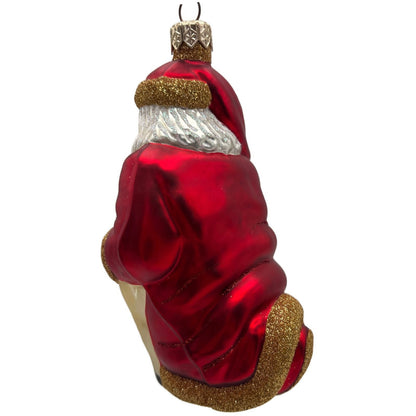 Patricia Breen Santa and Sarenka Fawn Deer Red Gold Christmas Tree Ornament