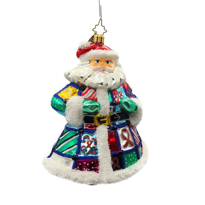 Christopher Radko Quilt N Claus Aids Charity  Santa Christmas Ornament 1014098