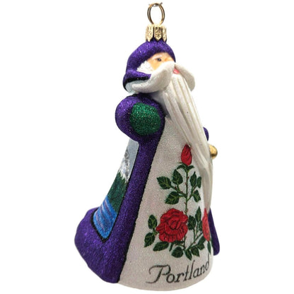 Glitterazzi Portland Santa Roses Joy To The World Glass Christmas Tree Ornament
