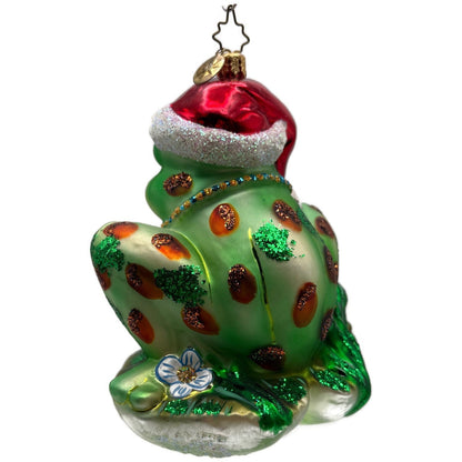 Christopher Radko Ribbit Reader Green Frog Christmas Tree Ornament 1013112