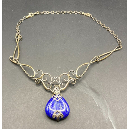 Carolym Pollack Lapis Lazuli Pendant Necklace Blue 925 Sterling Silver Filigree