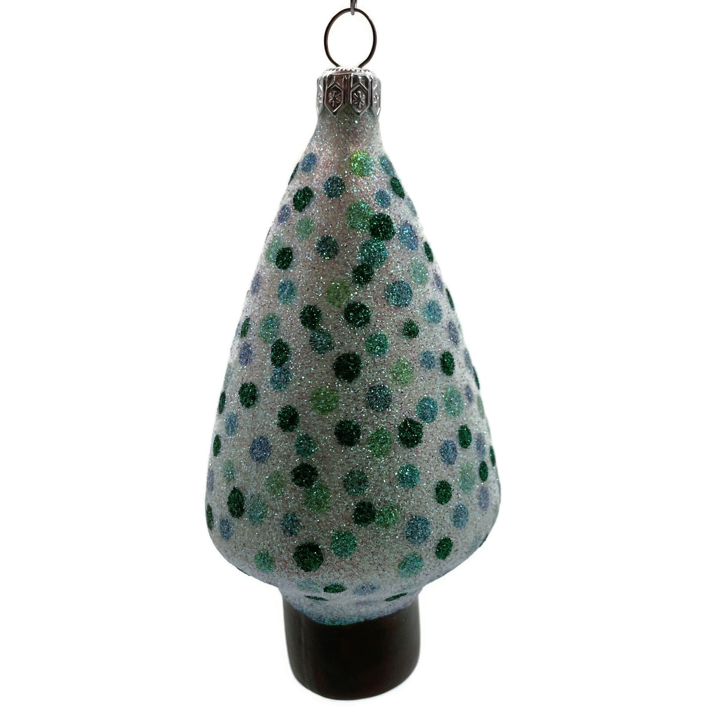 Patricia Breen Georges Tree Pearl Green Polka Dots Glittered Christmas Ornament